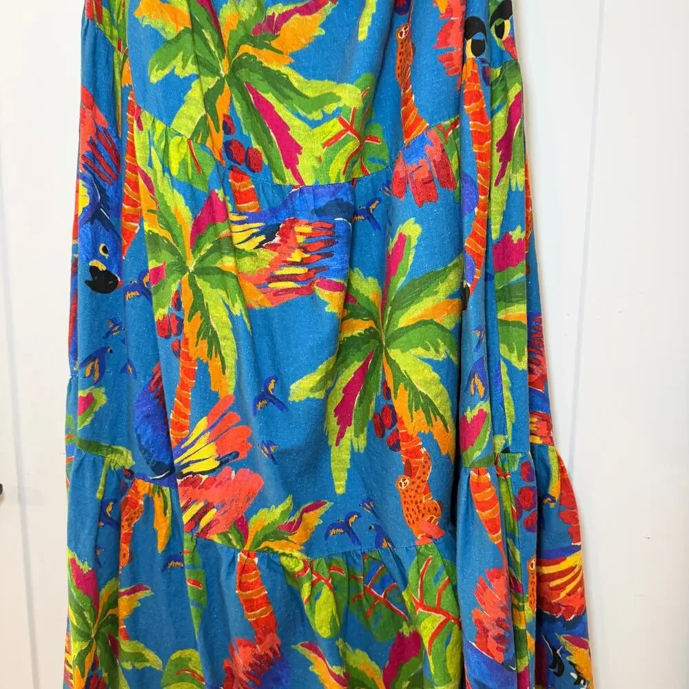 Farm Rio Sunny Day Maxi Dress One-Shoulder Cutout Tropical Linen Blend Size XL - Picture 7 of 14